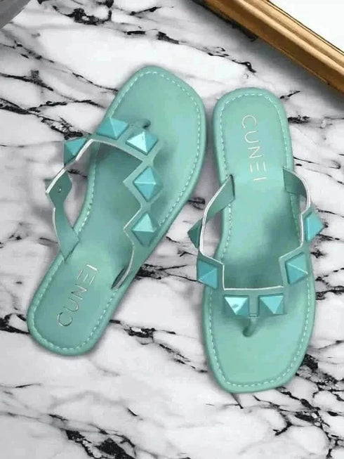 Womens Teal Stud Flats